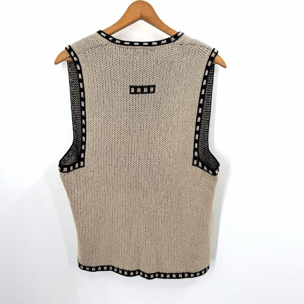 Vintage 80s 90s Barbara Katz Beige Black Pocket Sweater Vest Womens Small - Picture 2 of 7